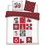 Disney Minnie & Mickey Mouse Dekbedovertrek Kerst - Lits Jumeaux - 240 x 220 + 2x 65 x 65 cm - Katoen Flanel