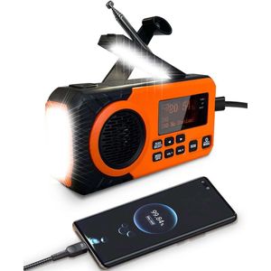BR iTech Business - Draagbare NoodRadio - Noodpakket - Oranje - DAB+/ FM - Zonnepaneel - Bluetooth - 5200mAh - Powerbank - Zonneenergie - Zwengel - Kampeer-Radio - Solar - Noodradio opwindbaar