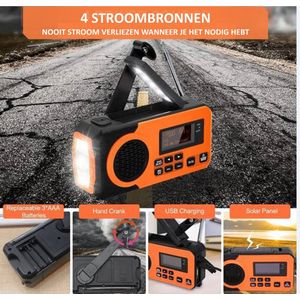 BR iTech Business - Draagbare NoodRadio - Noodpakket - Oranje - DAB+/ FM - Zonnepaneel - Bluetooth - 5200mAh - Powerbank - Zonneenergie - Zwengel - Kampeer-Radio - Solar - Noodradio opwindbaar