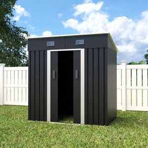 Metalen tuinhuisje (4,3 m3) antraciet klein berging schuur HxBxD: 182x194x121cm