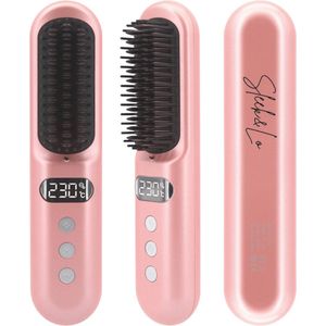 SLEEK & LO - SLEEK BRUSH. - Draadloze Stijlborstel, Stijlkam, Warmte borstel - Elektrische Haarborstel - Stijltang - Draadloos - 2 in 1 Borstel - Keramisch - Ionen Technologie - 230 Graden - Oplaadbaar - Roze