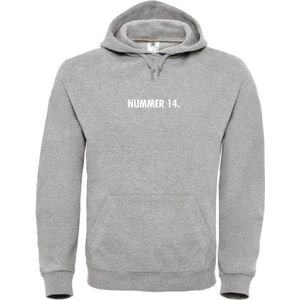 Hoodie Grijs XL - nummer 14 - wit - soBAD. | Hoodie unisex | Hoodie man | Hoodie vrouw | Kleding | Voetbalheld | Legende | Voetbal