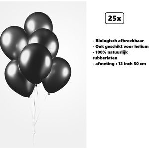 25x Ballonnen 12 inch pearl zwart 30cm - biologisch afbreekbaar - Festival feest party verjaardag landen helium lucht thema
