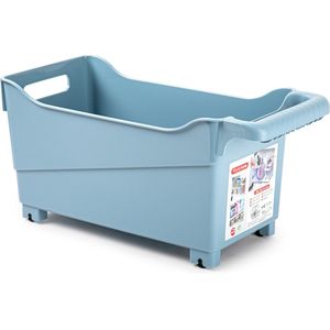 Plasticforte opberg Trolley Container - ijsblauw - op wieltjes - L38 x B18 x H18 cm - kunststof - opslag box/bak - 12 liter