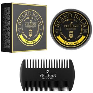 Velihan Beardcare - Baardverzorging Duo Pack - Baardbalsem Citrus Mix - Baardkam - Baardverzorging set - Cadeau voor hem - Baardverzorging - Baard olie - Cadeau voor vriend - Baardgroei - Perfecte cadeau voor man - Geschenkset mannen