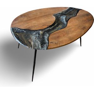 ORGNL Art Design - Bijzettafel - Unieke epoxy tafel 'Galaxy river' - 70x50x40 - zwart/wit/beige/goud