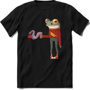 Casual koffie kikker T-Shirt Grappig | Dieren reptiel Kleding Kado Heren / Dames | Animal Skateboard Cadeau shirt - Zwart - L