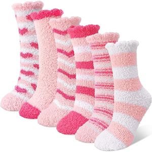 Sokken - Sokken Dames - Huishoudsokken - Kerstsokken - Zachte meisjessokken - Bedsokken - Winterpantoffels - Damessokken - Schattige pluche - Warm en dik - Zacht en comfortabel - Kerstcadeau - 6 paar - Roze - Maat36-40