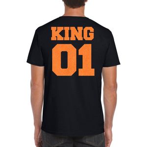 Bellatio Decorations Koningsdag shirt voor heren - King - zwart - glitters - feestkleding XL