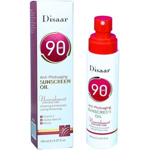 Zonnebrandolie SPF90 – Anti-Aging – Vitamine E – Retinol – Jojoba Olie – Hydraterend – Verhelderend – 150ml Spray