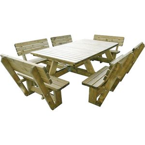 MaximaVida luxe houten picknicktafel Tallinn 300 cm met 6 rugleuningen