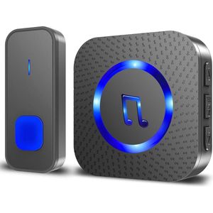 Waterdichte draadloze deurbelkit op een bereik van 400 m - 55 melodieën - LED-flitser - zwart Deurbel