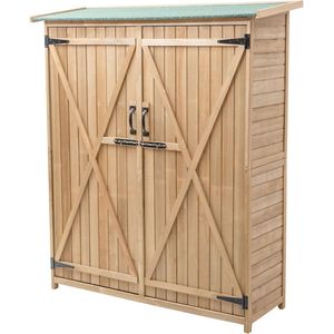 LBB Tuinkast - Opbergkasten met deuren - Tuinhuis - Schuur - Voor buiten - Gereedschap - Natuur - Hout - 140 x 50 x 162 cm