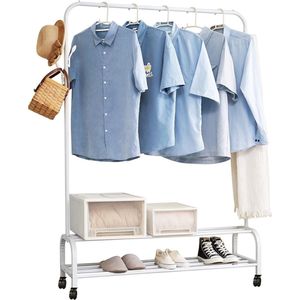 MeubelsvanJoep® kledingrek wit metaal & wieltjes - Garderoberek staand