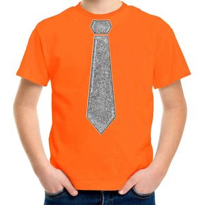 Bellatio Decorations Verkleed t-shirt voor kinderen - glitter stropdas - oranje - jongen - carnaval 116/134