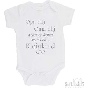 100% katoenen Romper ""Opa blij Oma blij want er komt weer een kleinkind bij!!!"" Unisex Katoen Wit/grijs Maat 56/62