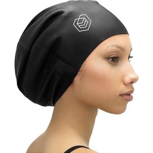 Badmuts voor lang haar - dik krullend haar - volwassenen jongeren kinderen - siliconen - zwart