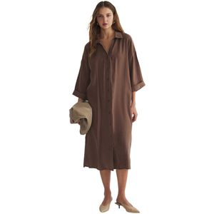 Trendyol Marineblauwe Duurzamere Modal Wijde Midi Geweven Overhemdjurk Twoss25El00001