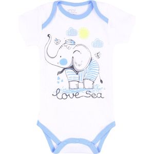 Wit en blauw rompertje, baby olifant