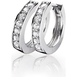 Zinzi zilveren oorringen 15 x 3mm witte zirconia's met luxe klapsluiting ZIO191Z