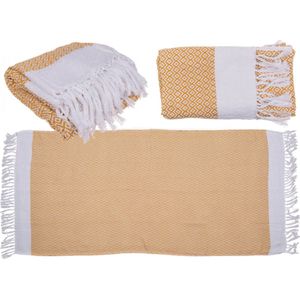 Hamamdoek - Geel Wit - Saunadoek - Stranddoek - Hammamdoek - 80 x 170 cm