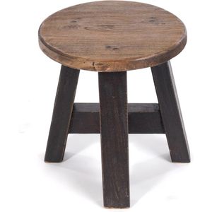 Rustieke houten KRUK Bern | 23x20x20 cm (HxBxD), gerecycled hout, massief | decoratieve bijzettafel, plantenkruk, krukje | Kleur: 04 zwart natuur