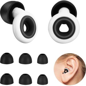 Oordopjes voor Slapen - Earplugs - Geluiddempende Herbruikbare Silicone Waterdichte Oordopjes - Comfortabele en Zachte Gehoorbescherming - Ideaal voor Slapen, Werken en Zwemmen - Inclusief 6 Oordopjes in Verschillende Maten (Zwart en Wit) - 3 Maten