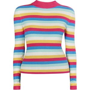 MYMO - Biany - Gebreide Trui - Blauw - Mintgroen - Pink - Wit