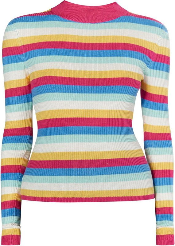 MYMO - Biany - Gebreide Trui - Blauw - Mintgroen - Pink - Wit