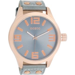 OOZOO Timepieces - Rosé goudkleurige horloge met aqua grijze leren band - C1104