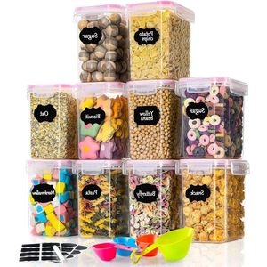 Opbergdozen voor keuken - luchtdicht kunststof - granen pasta - roze - 10 stuks .