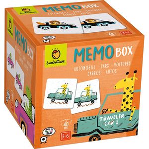 Ludattica Memory: MEMOBOX AUTOS 12,3x12,3x11,8cm, met 40 kaartjes en instructies, 3+