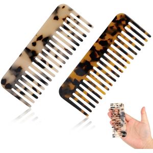 Kam Professionele Kam voor Glanzend Haar – Duurzaam en Antistatisch – Ideaal voor Ontwarren en Stylen - Draagbare haarborstel - Kapperskam - Acetaatvel - Wide Tooth Hair Comb - Kam - Beige/Schildpad - 2 stuks