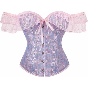 Strapless Dameskorset in Vintage Stijl met Kanten Mouwen - Bustier voor Bruid - Lila - Maat S/M/L