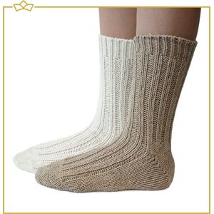 ATTREZZO® Sokken - Alpaca wol - 2 paar - maat 35-38 - Wol - Wit en Beige - extra warm!