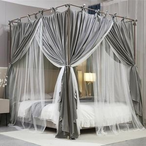 PolkaHome 4-posten prinsessenbedhemel - Dubbellaags, Gezellig Muggennet van Mesh en Polyester voor Meisjeskamerdecoratie (Grijs, 1,2 m Breed x 2 m Lang x 2,1 m Hoog)