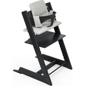 Stokke Tripp Trapp kinderstoel (zwart) met kussen OCS (Nordic Grey) - Inclusief Tripp Trapp stoel, babyset 2 voor kinderen van 6-36 maanden