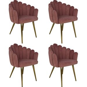 Lina® Eva Flower Eetkamerstoelen - Set van 4 - Roze - Velvet