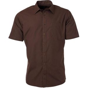 James and Nicholson Herenshort Poplin Shirt met korte mouwen (Bruin)