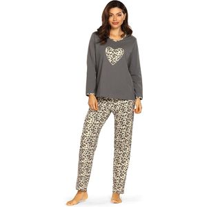 Comtessa - dames pyjama katoen - steel grey panter - maat 44
