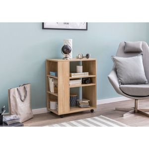 Rootz Trolley Plank - Sonoma - Houten Trolley met Wielen - Slanke Keuken en Telefoontafel - 60x35x75cm