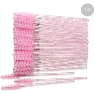 Make-upkwast - Wegwerp Wimper en Wenkbrauw Borsteltjes - Mascara Borsteltjes - 50 stuks - Glitter Roze