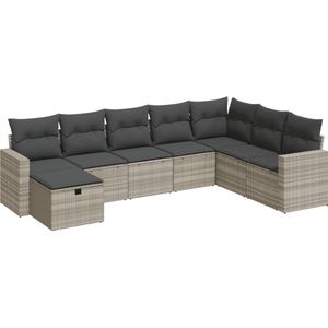 vidaXL - 8-delige - Loungeset - met - kussens - poly - rattan - lichtgrijs