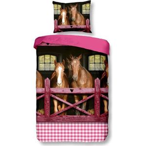 Snoozing Horses - Dekbedovertrek - Junior - 120x150 cm + 1 kussensloop 60x70 cm - Pink
