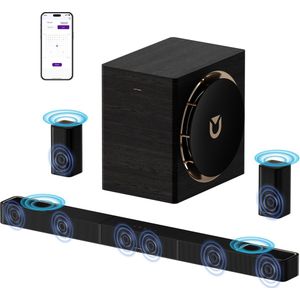 ULTIMEA Skywave X70 - 7.1.4 Soundbar voor tv - Draadloze Subwoofer en 2 Draadloze Achter Surrounds - Zwart