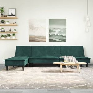 The Living Store Slaapbank Chaise Longue - 255 x 140 x 70 cm - Donkergroen - Fluweel