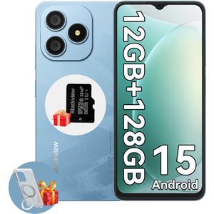 Blackview WAVE 9C Smartphone - 4G Dual SIM - 12 RAM 128GB ROM - Octa Core - 6.56 inch - Android 15 - 32GB TF kaart - Ringhouder Telefoonhoesje - Blauw