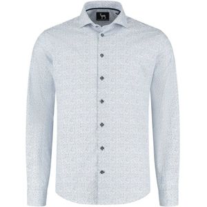 GENTS - Overhemd Bloemprint strijkvrij - Katoen - Blauw-Wit - Maat L/L