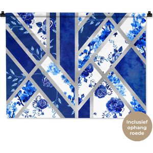 Wandkleed - Wanddoek - Delfts blauw - Design - Abstract - 90x67.5 cm - Wandtapijt