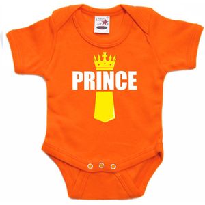 Koningsdag romper Prince met kroontje oranje - babys - Kingsday romper / kleding 92